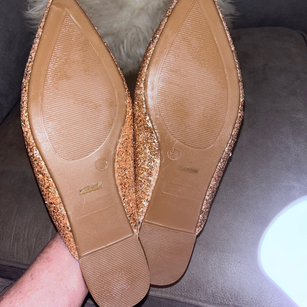 Shoes sale 50%off Lulus Joelle Rose gold cooper Glitter  8.5  mules flat S14 - Picture 6 of 8